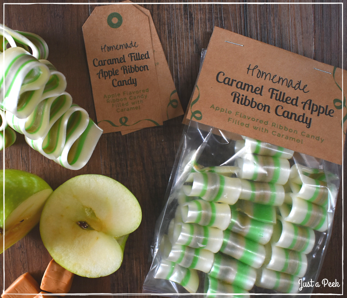 Caramel Filled Apple Ribbon Candy Recipe Packaging and Labels
